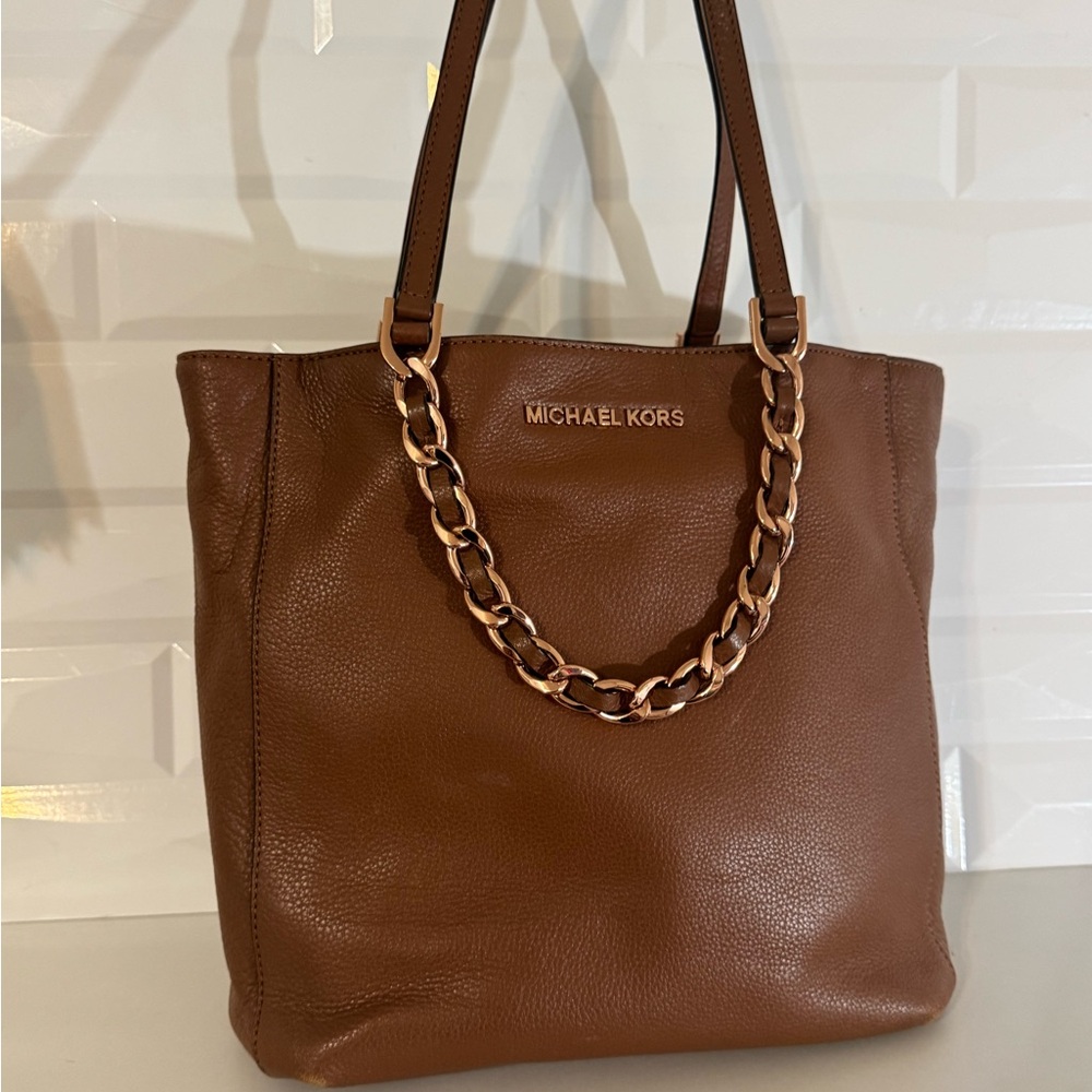 MICHAEL Michael Kors Brown Leather Tote with Chain Detail